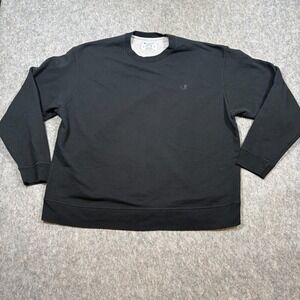 Champion Authentic Sweatshirt Size 2XL Black Long Sleeve Crew Neck Sweater Logo